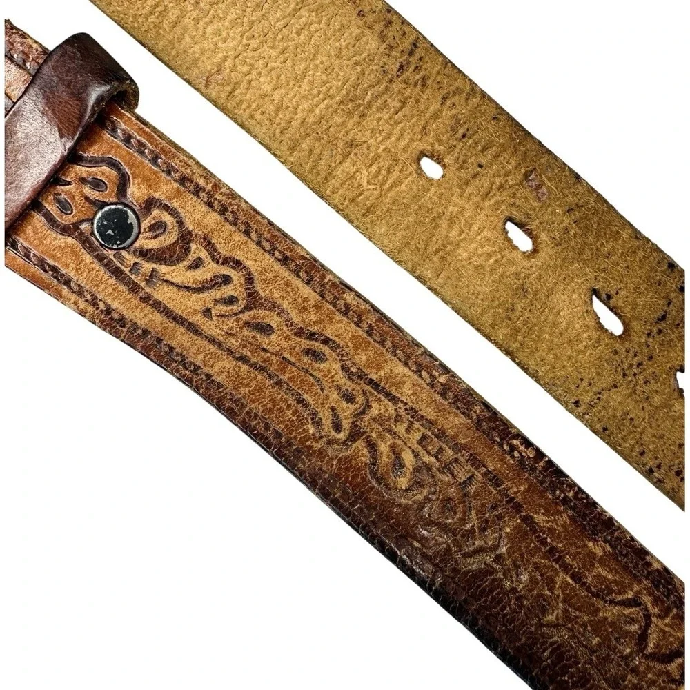 Vintage Levis 2235 Tooled Leather Belt Size 36 Brown Western Steerhide 1970s USA